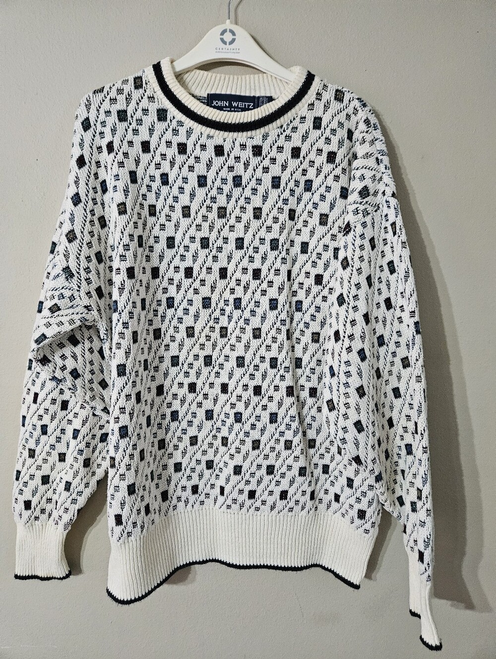 VTG 80s John Weitz Cotton Grandpa Sweater Large